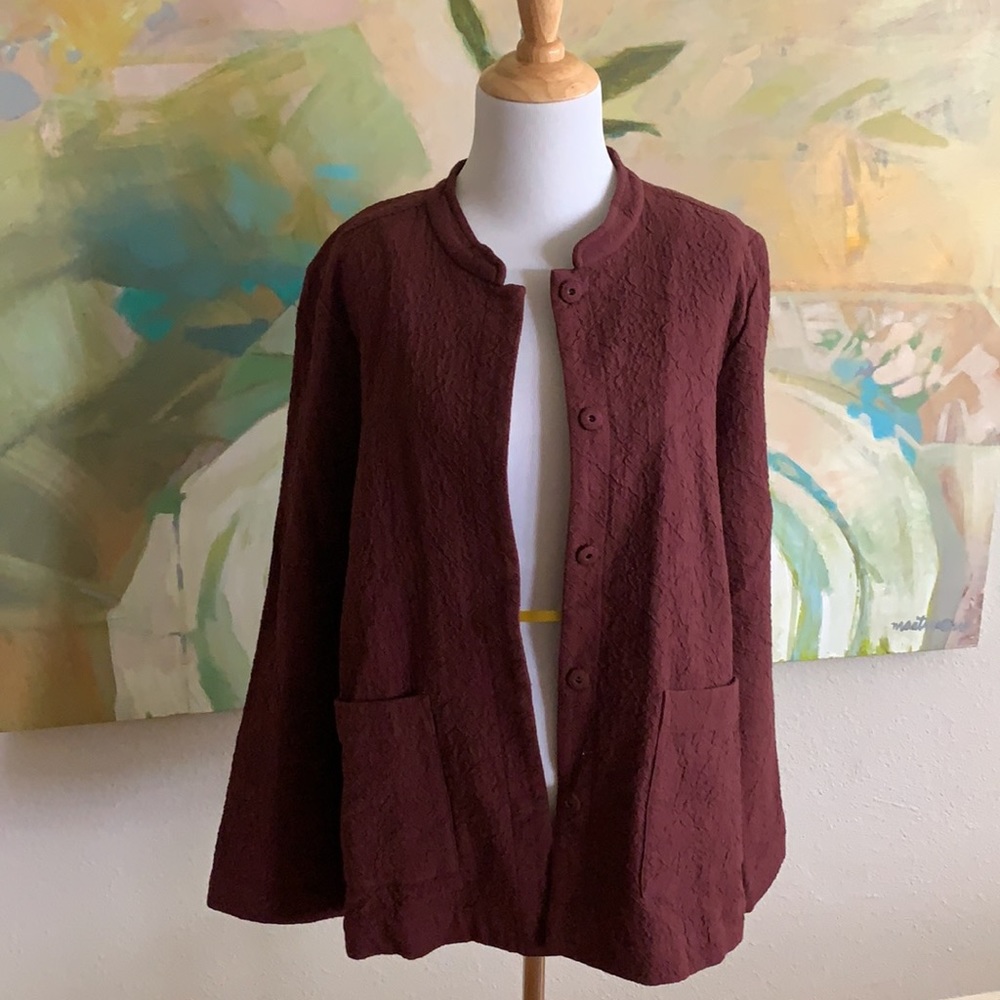 Eileen Fisher Burgundy Textured Open-Front Jacket - Picture 7 of 16
